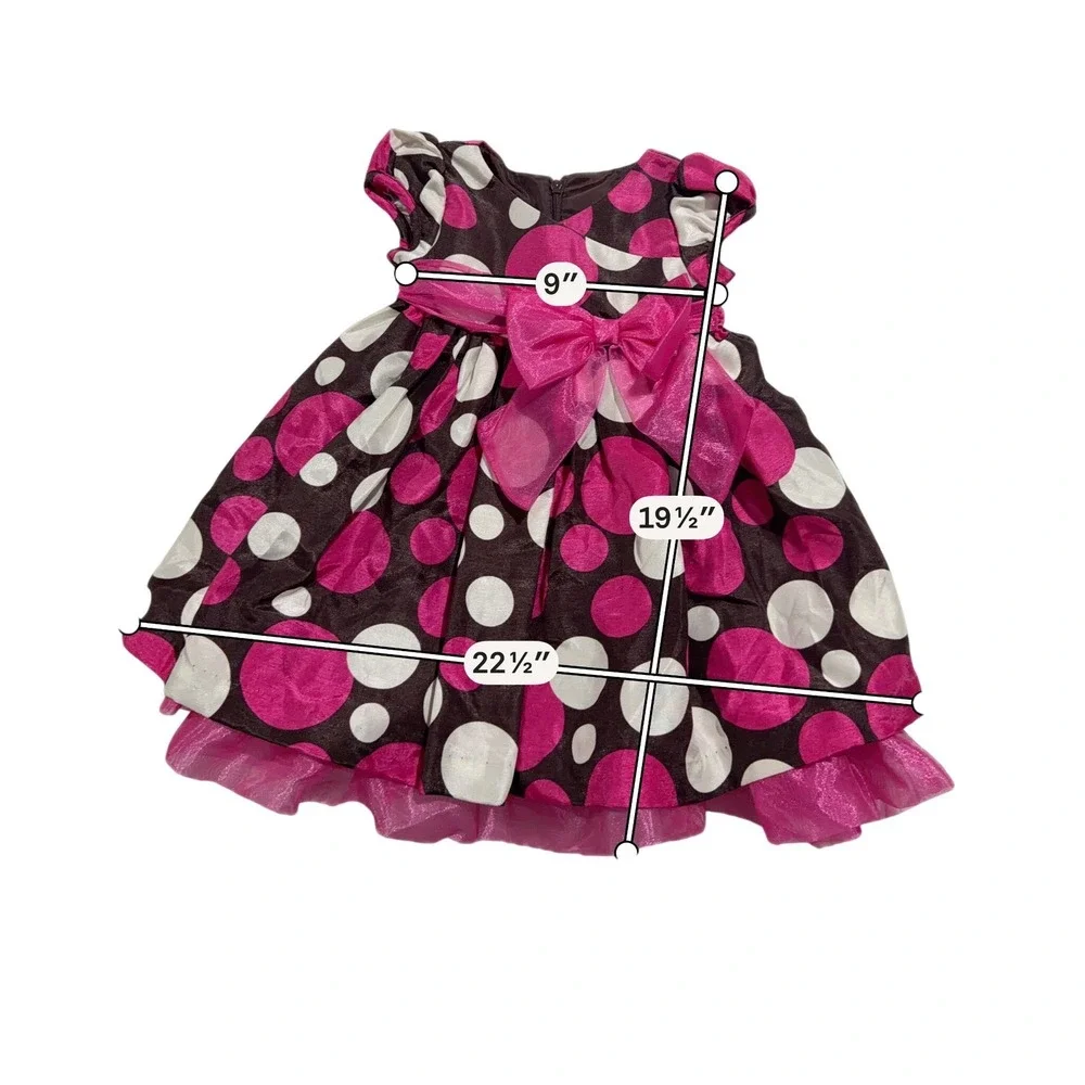 Bonnie Baby Polka Dot Party Dress Pink Brown 12M With Bloomers